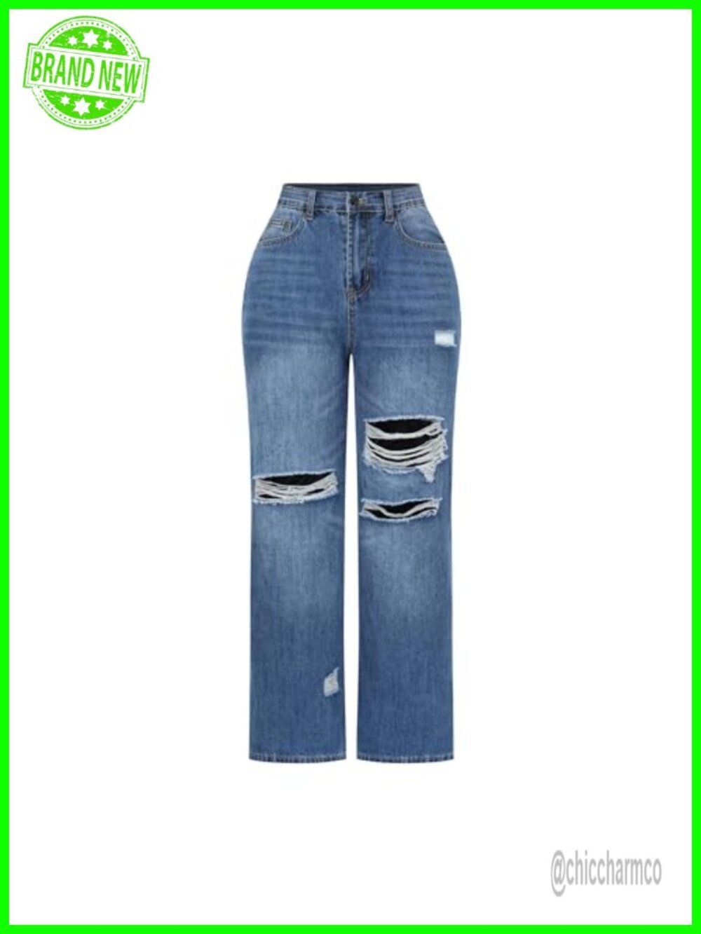 High Waisted Wide Leg Stretchy Distressed Denim Jeans
